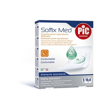Cerotto pic soffix med in tnt con tampone centrale assorbente sterile monouso 10x8 cm antibatterico 5 pezzi