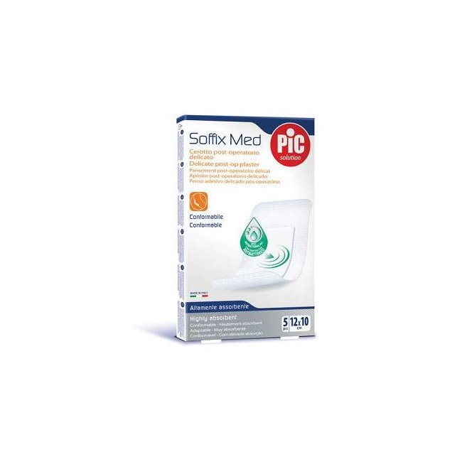 Pic Cerotto Soffix Med in TNT con Tampone Centrale Assorbente Sterile Monouso 10x12 cm Antibatterico 5 pezzi Pic Cerotto Soffix Med in TNT con Tampone Centrale Assorbente Sterile Monouso 10x12 cm Antibatterico 5 pezzi