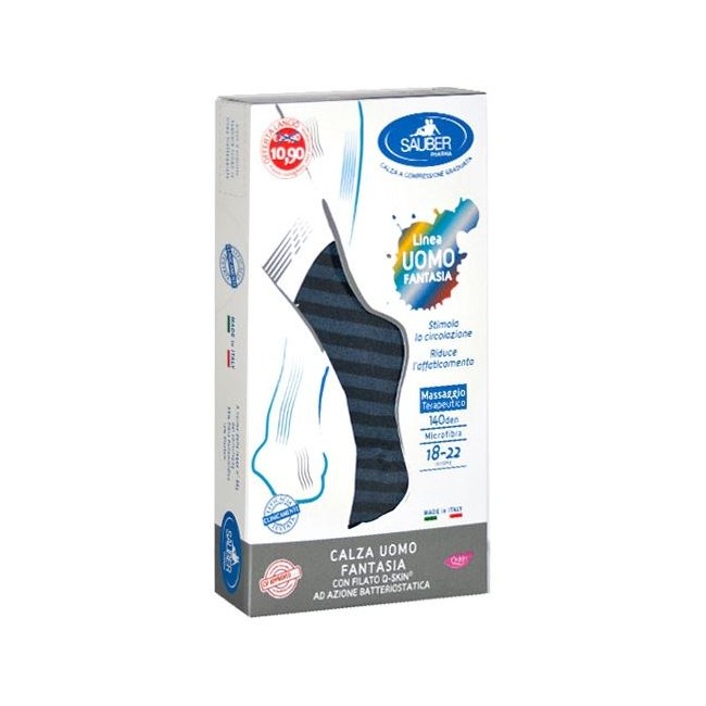Sauber calza uomo fantasia q-skin 140 den blu riga larga denim taglia g promo Sauber calza uomo fantasia q-skin 140 den blu riga larga denim taglia g promo