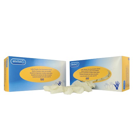 Guanti in lattice senza polvere taglia media 100 pezzi alvita