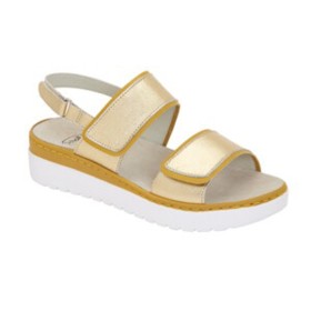 Calzatura viareggio strap laminated leather woman gold tecnologia memory cushion materiale pelle laminata fodera tomaia similpel