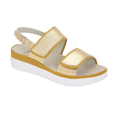 Calzatura viareggio strap laminated leather woman gold tecnologia memory cushion materiale pelle laminata fodera tomaia similpel