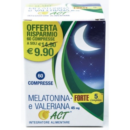Melatonina act 1mg + valeriana + 5 forte complex 60 compresse Melatonina act 1mg + valeriana + 5 forte complex 60 compresse