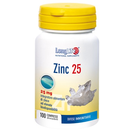 LongLife Zinc 25 mg Integratore di zinco ad alta biodisponibilità LongLife Zinc 25 mg Integratore di zinco ad alta biodisponibilità