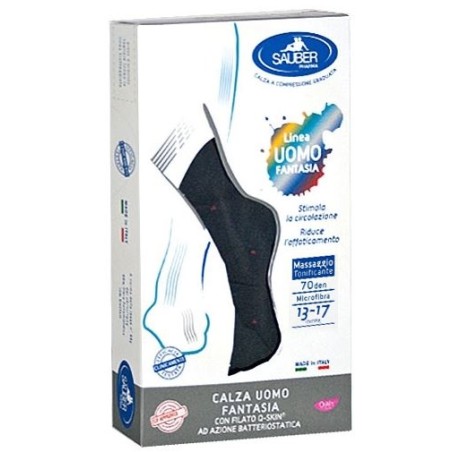 Sauber calza uomo fantasia q-skin 70 den blu pois rossi taglia g