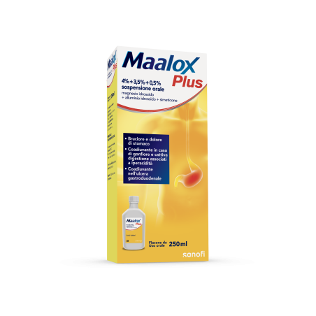 Maalox plus 4% + 3,5% + 0,5% Sospensione orale aroma limone plus 4% + 3,5% + 0,5% sospensione orale con aroma limone 250 ml Maalox plus 4% + 3,5% + 0,5% Sospensione orale aroma limone plus 4% + 3,5% + 0,5% sospensione orale con aroma limone 250 ml