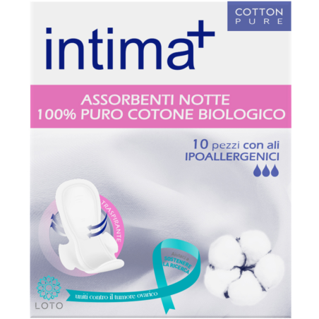 Intima+ assorbenti in cotone notte con ali 10 pezzi