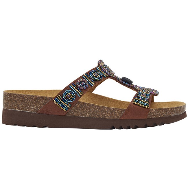 New bogota' wedge satin+beads w brown 42