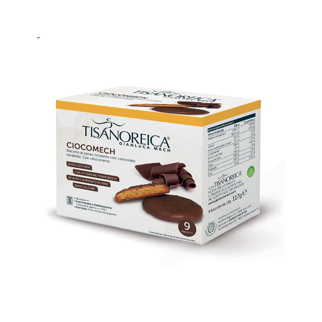 Tisanoreica Cioco Mech Biscotti al Cacao Ricoperti di Cioccolato Fondente - Confezione da 9 biscotti