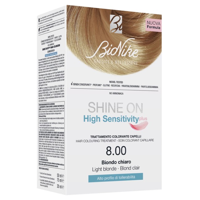 Shine on high sensitivity plus biondo chiaro 8,00 rivelatore in crema 75 ml + crema colorante 50 ml