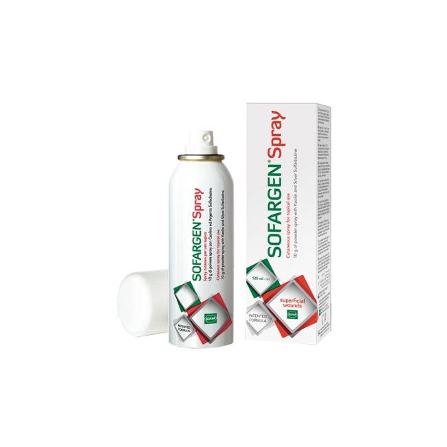 Medicazione in polvere spray con caolino e argento sulfadiazina 1% sofargen spray 10 g bomboletta pressurizzata 125 ml