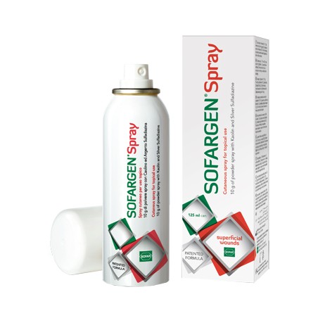 Medicazione in polvere spray con caolino e argento sulfadiazina 1% sofargen spray 10 g bomboletta pressurizzata 125 ml Medicazione in polvere spray con caolino e argento sulfadiazina 1% sofargen spray 10 g bomboletta pressurizzata 125 ml