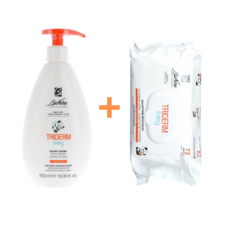 Bionike Triderm baby bipack Bagno Crema 500 ml + Salviettine 72 pezzi Bionike Triderm baby bipack Bagno Crema 500 ml + Salviettine 72 pezzi