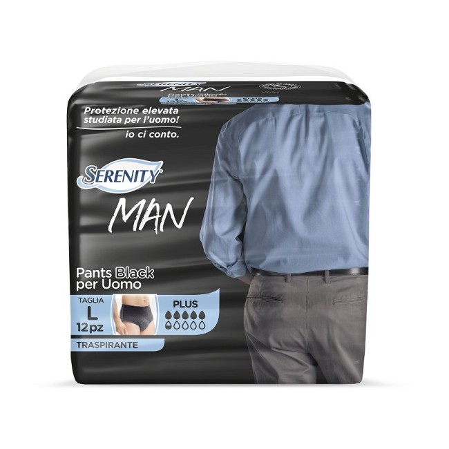 Pannolino serenity man pants black taglia large 12 pezzi Pannolino serenity man pants black taglia large 12 pezzi