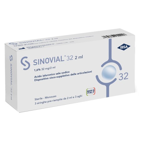 IBSA Farmaceutici Siringa Intra-articolare Sinovial 32 Acido Ialuronico Sale Sodico 1,6% 32mg/2ml 3 Siringhe X 2ml + 3 Aghi