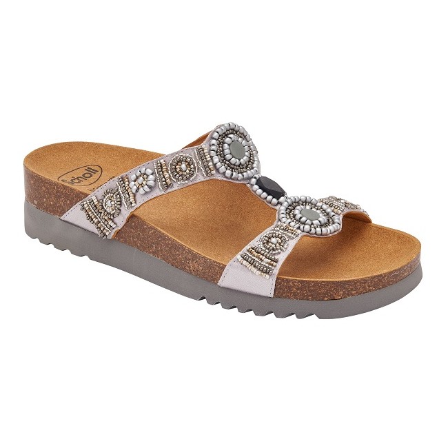 Scholl Calzatura New Bogota' Wedge Satin+beads W Silver/pewter 38