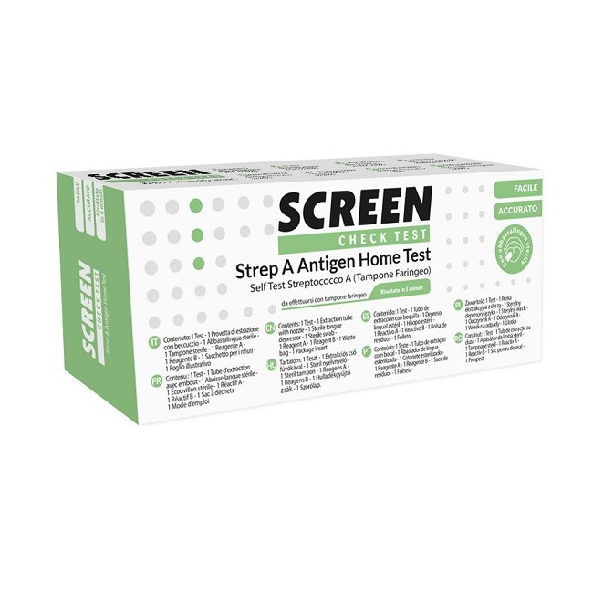 Screen Italia Strep A Antigen Home Test Determinazione Qualitativa Antigeni Streptococco A Da Tampone Faringeo 2 Pezzi