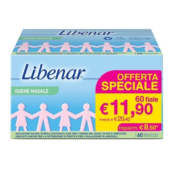 Perrigo Soluzione Salina Isotonica 0,9% Libenar Per Igiene Nasale 60 Flaconcini Monouso X 5 Ml Perrigo Soluzione Salina Isotonica 0,9% Libenar Per Igiene Nasale 60 Flaconcini Monouso X 5 Ml
