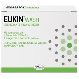 Omega Pharma Eukin Wash Igienizzante Rinofaringeo Kit 2 Flaconi Da 250 Ml + Erogatore A Soffietto Nasale