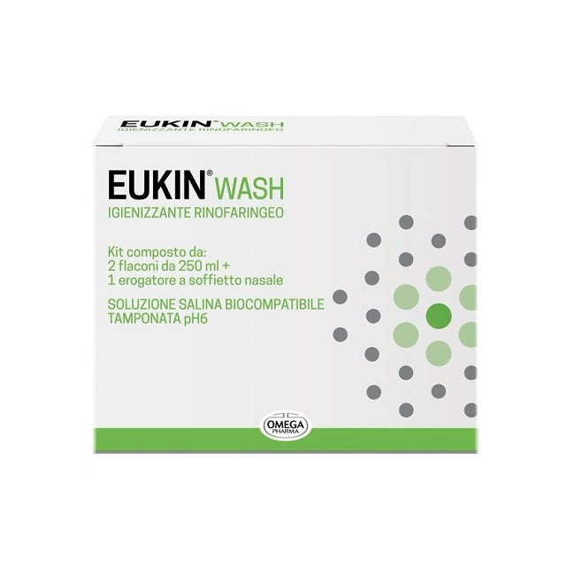 Omega Pharma Eukin Wash Igienizzante Rinofaringeo Kit 2 Flaconi Da 250 Ml + Erogatore A Soffietto Nasale Omega Pharma Eukin Wash Igienizzante Rinofaringeo Kit 2 Flaconi Da 250 Ml + Erogatore A Soffietto Nasale