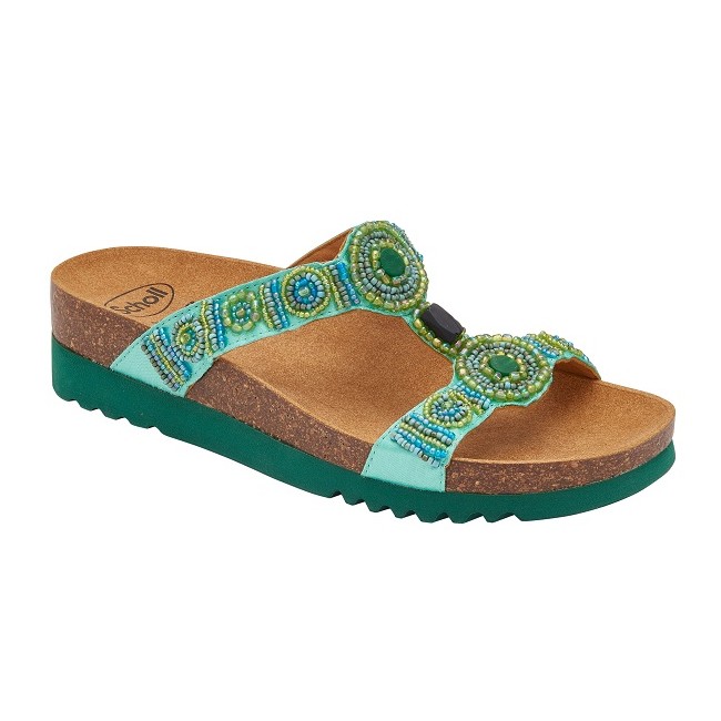 Scholl Calzatura New Bogota' Wedge Satin+beads W Emerald/green 40