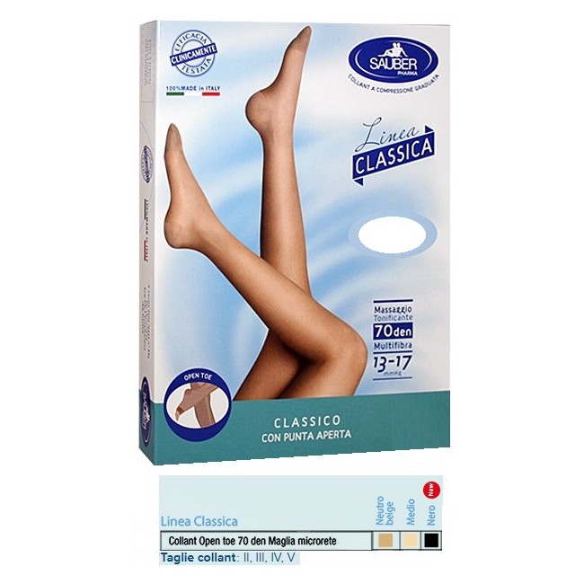 Sauber Collant Open Toe Maglia Microrete 70 Den Colore Medio 3 Linea Classica