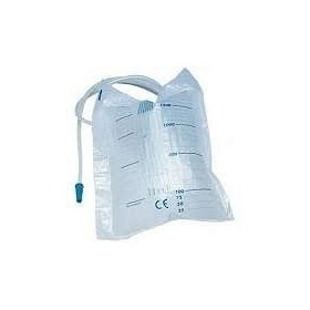 Sacca raccolta urina da letto in pvc non sterile volume 2 litri tubo lunghezza 130 cm con scarico e valvola antireflusso