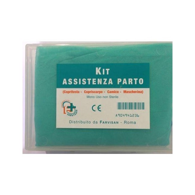 Kit assistenza al parto abbigliamento protettivo con camice + mascherina chirurgica + cuffia monouso + copriscarpe