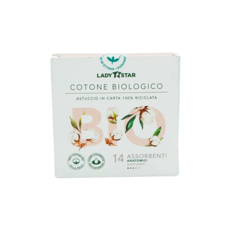 Farvima Medicinali Ladystar Assorbenti Esterni 100% Cotone Bio Anatomici 14 Pezzi Farvima Medicinali Ladystar Assorbenti Esterni 100% Cotone Bio Anatomici 14 Pezzi