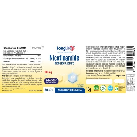 Longlife Nicotinamide Riboside Cloruro 30 Capsule Longlife Nicotinamide Riboside Cloruro 30 Capsule