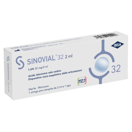 IBSA Farmaceutici Siringa Intra-articolare Sinovial 32 Acido Ialuronico Sale Sodico 1,6% 32mg/2ml 2ml + Ago 21 Gauge IBSA Farmaceutici Siringa Intra-articolare Sinovial 32 Acido Ialuronico Sale Sodico 1,6% 32mg/2ml 2ml + Ago 21 Gauge