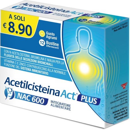 F&F Acetilcisteina Act Plus Nac 600 12 Bustine Effervescenti Agrumi F&F Acetilcisteina Act Plus Nac 600 12 Bustine Effervescenti Agrumi