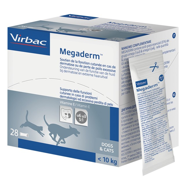 Virbac Megaderm Supplemento Gatti E Cani Inferiori A 10 Kg Scatola Da 32 Sacchetti Monodose 4 Ml