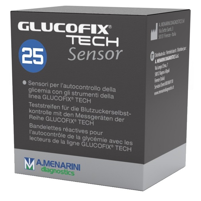 Menarini Strisce Misurazione Glicemia Glucofix Tech Sensor 25 Pezzi