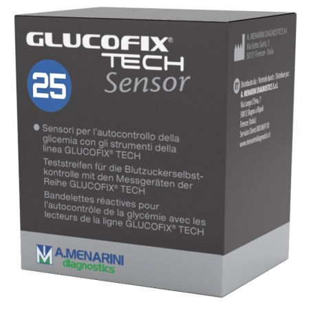 Menarini Strisce Misurazione Glicemia Glucofix Tech Sensor 25 Pezzi Menarini Strisce Misurazione Glicemia Glucofix Tech Sensor 25 Pezzi