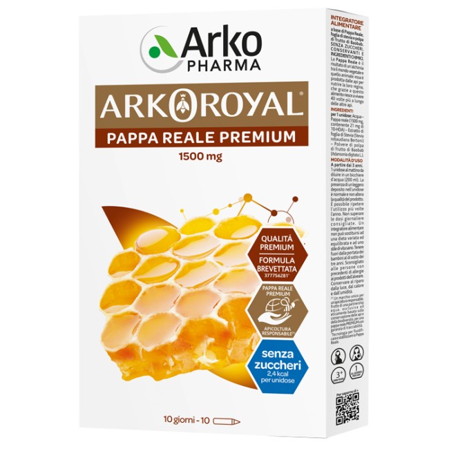 Arkopharma Arkoroyal Pappa Reale 1500mg Senza Zucchero 10 Flaconcini Da 15 Ml