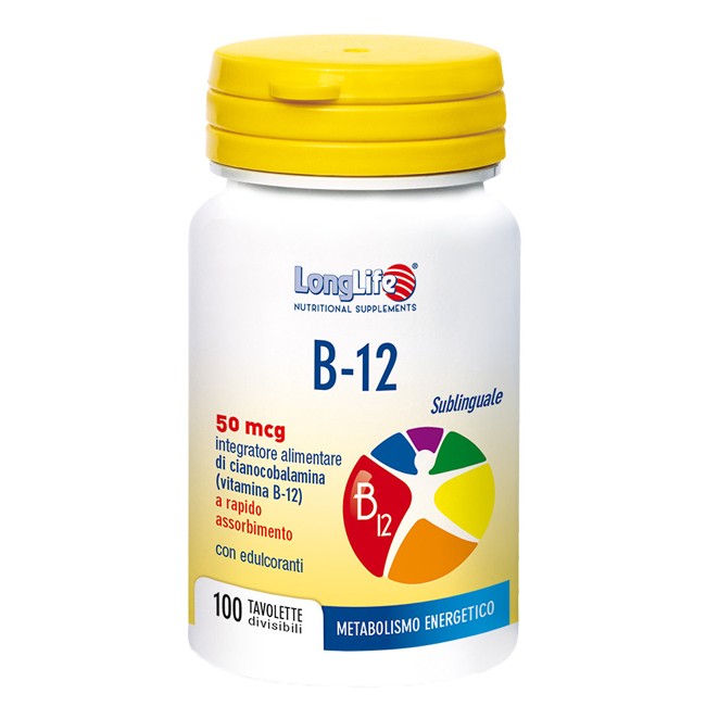 LongLife B-12 Sublinguale 50 mcg Integratore con Vitamina B12 100 tavolette