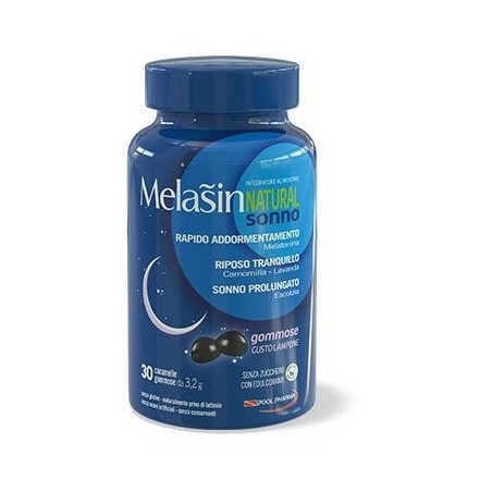 Pool Pharma Melasin Natural Sonno 1mg 30 Caramelle Gommose Gusto Lampone