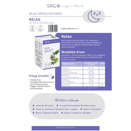 SRG Relax Integratore per rilassamento, umore e sistema nervoso 20 stick SRG Relax Integratore per rilassamento, umore e sistema nervoso 20 stick