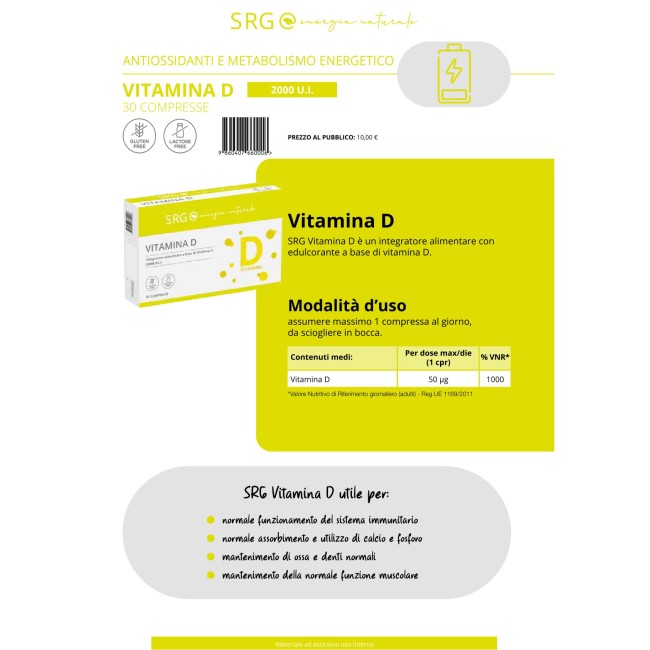 SRG Vitamina D per ossa, muscoli e immunità 30 compresse SRG Vitamina D per ossa, muscoli e immunità 30 compresse