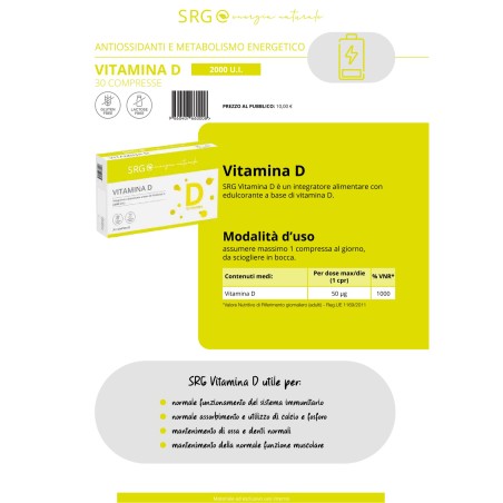 SRG Vitamina D per ossa, muscoli e immunità 30 compresse SRG Vitamina D per ossa, muscoli e immunità 30 compresse