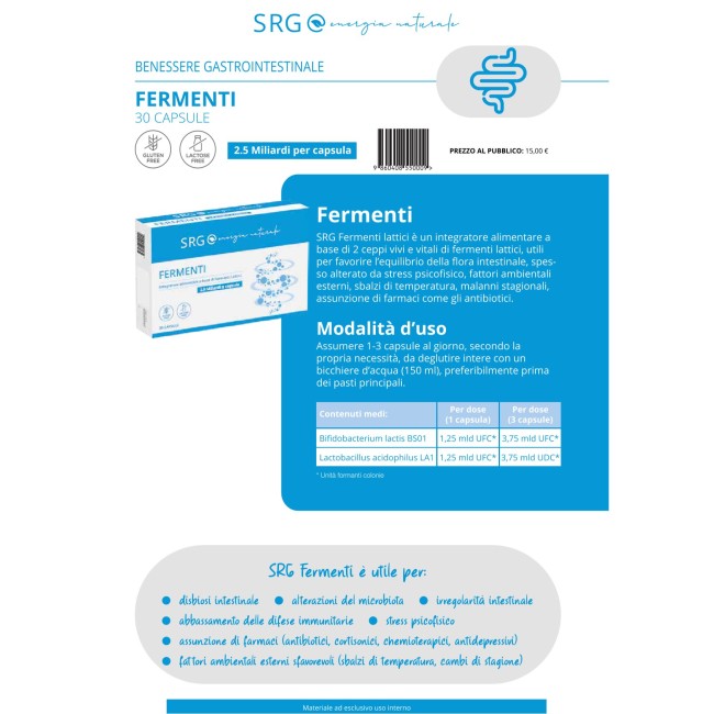 SRG Fermenti Integratore per l'equilibrio intestinale 30 capsule