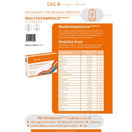 SRG Multivitaminico Integratore per benessere quotidiano 20 compresse SRG Multivitaminico Integratore per benessere quotidiano 20 compresse
