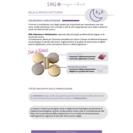 SRG Valeriana e Melatonina Integratore per rilassamento e sonno 30 compresse SRG Valeriana e Melatonina Integratore per rilassamento e sonno 30 compresse