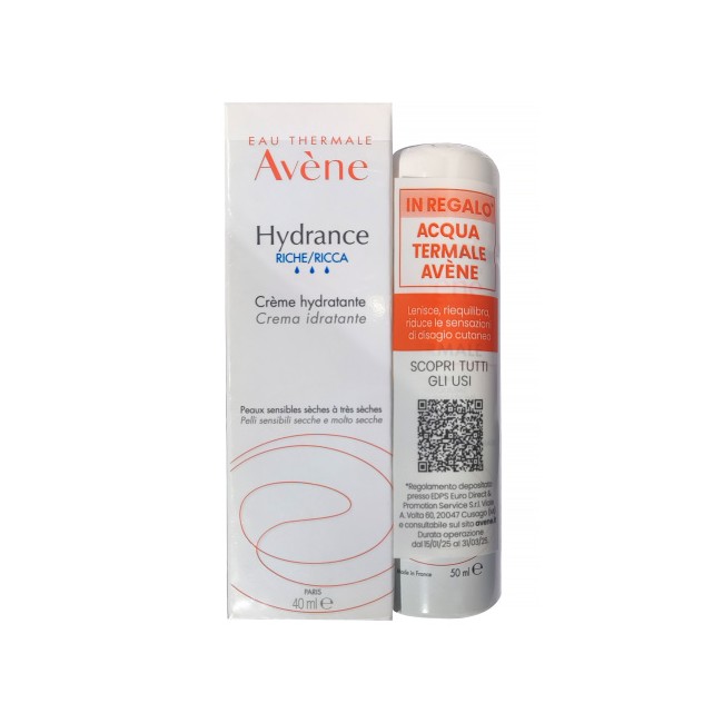 Avène Hydrance Crema Ricca + Acqua Termale Spray per pelli secche