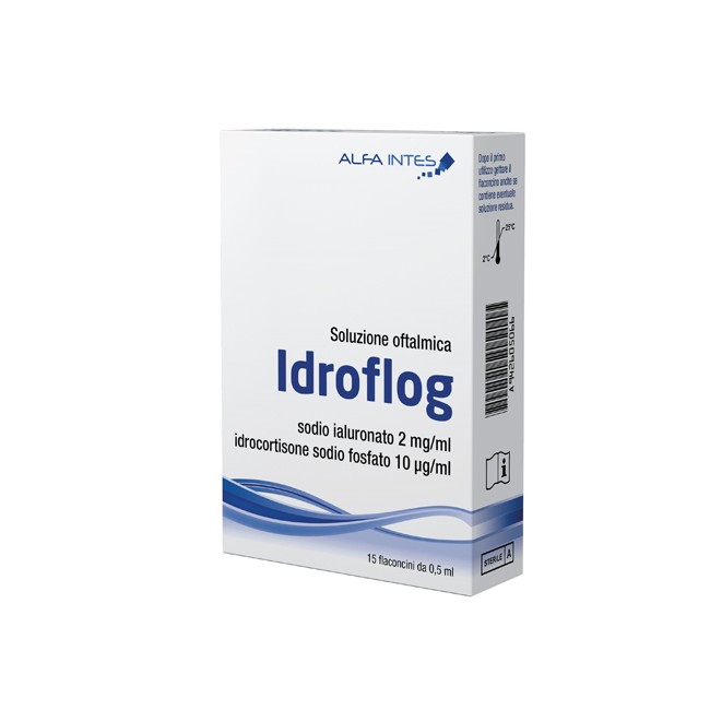 Soluzione oftalmica idroflog a base di ialuronato di sodio e idrocortisone sodio fosfato 15 flaconcini da 0,5 ml