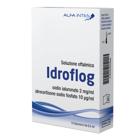 Soluzione oftalmica idroflog a base di ialuronato di sodio e idrocortisone sodio fosfato 15 flaconcini da 0,5 ml Soluzione oftalmica idroflog a base di ialuronato di sodio e idrocortisone sodio fosfato 15 flaconcini da 0,5 ml