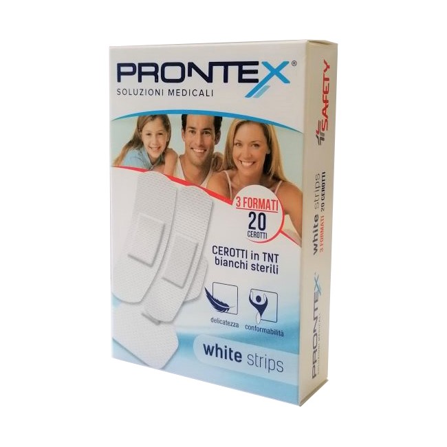 Safety Cerotto Prontex White Strips In Tessuto Non Tessuto Bianco Sterile 3 Formati 20 Pezzi Safety Cerotto Prontex White Strips In Tessuto Non Tessuto Bianco Sterile 3 Formati 20 Pezzi