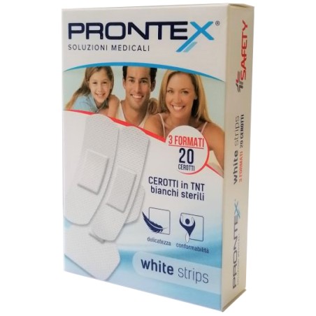 Safety Cerotto Prontex White Strips In Tessuto Non Tessuto Bianco Sterile 3 Formati 20 Pezzi Safety Cerotto Prontex White Strips In Tessuto Non Tessuto Bianco Sterile 3 Formati 20 Pezzi