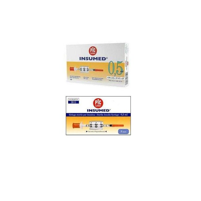 Pikdare Siringa Per Insulina Pic Insumed 0,5 Ml 100 Ui Ago Gauge 30 Lunghezza 8 Mm Senza Spazio Morto 3 Sacchetti Da 10 Pezzi